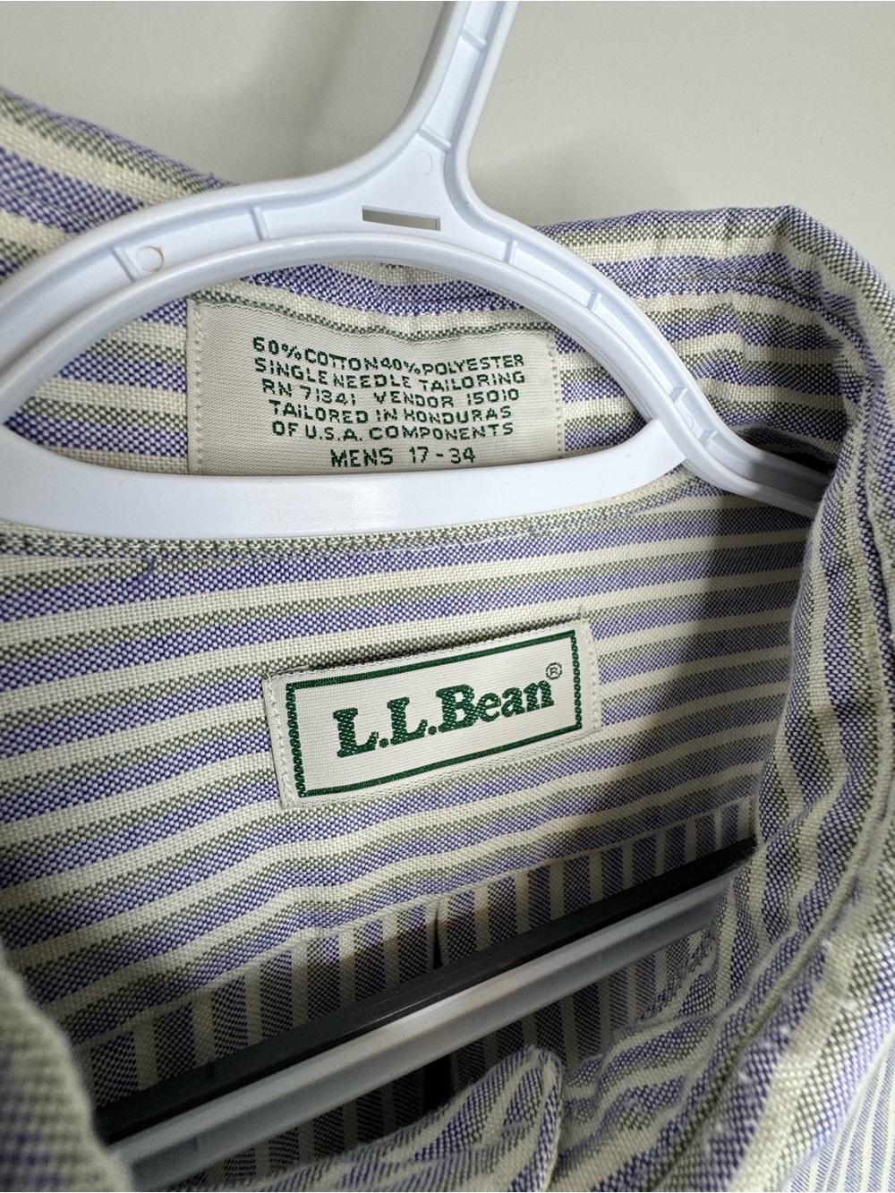 Vtg LL Bean Single Needle Tailoring Striped Oxford Button Down Shirt 17-34 L